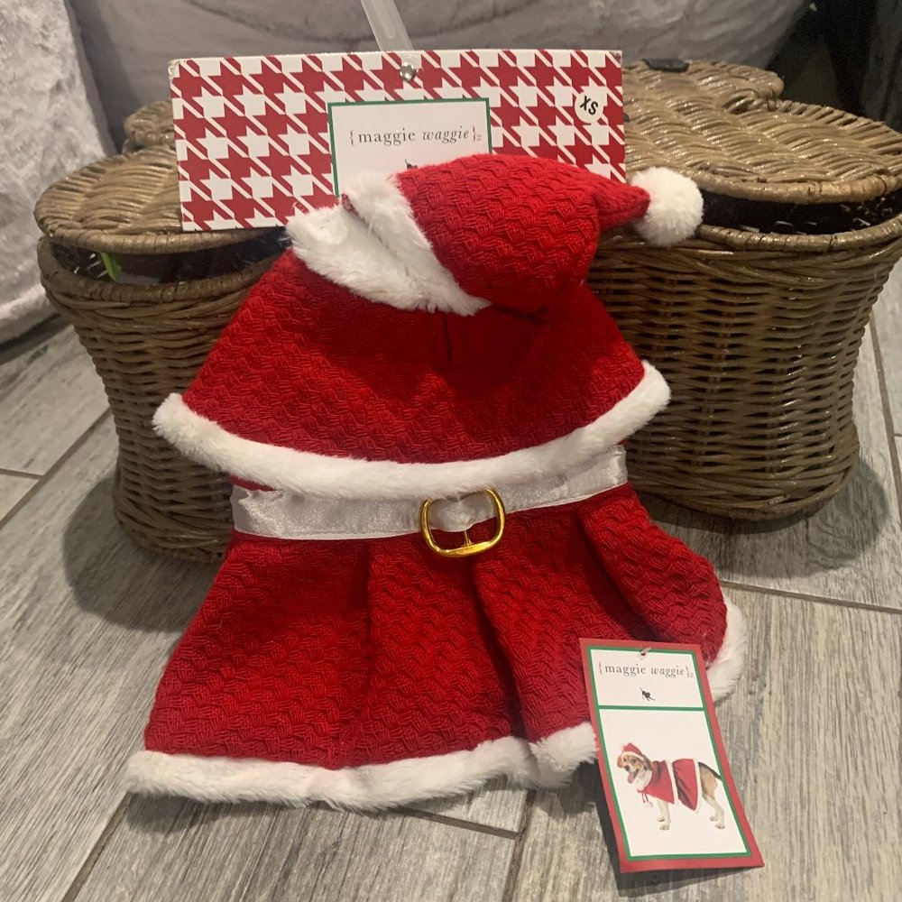 Maggie Waggie Mrs. Claus Christmas Caped Dress with Matching Hat XS NWT